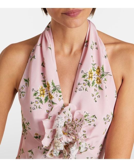 Rodarte Natural Floral-Applique Floral Silk Crepe Gown