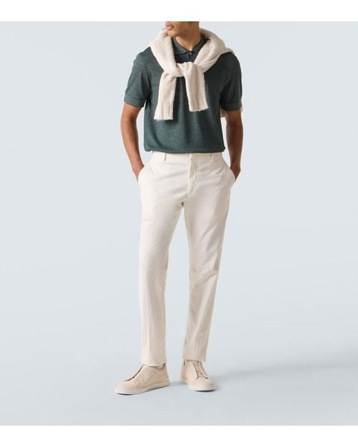 Zegna Green Cotton And Silk Polo Shirt for men