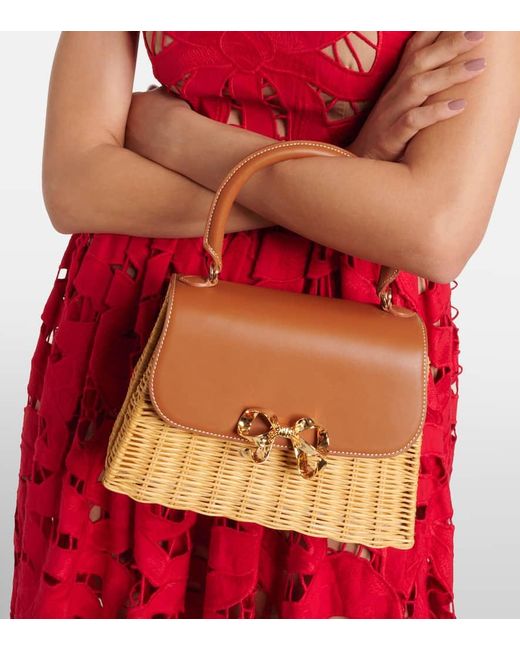 Self-Portrait Brown Tote Bag Bow Mini Aus Rattan Mit Lederimitat
