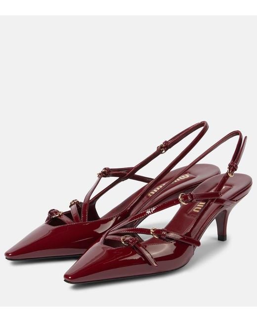 Miu Miu Red 55 Patent Leather Slingback Pumps