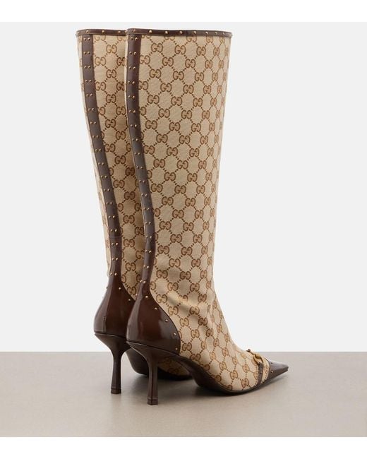 Gucci Natural Savoy Gg Canvas Knee-High Boots