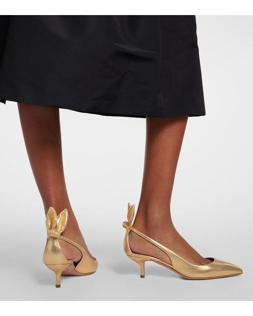 Aquazzura Natural Bow Tie Metallic Leather Pumps