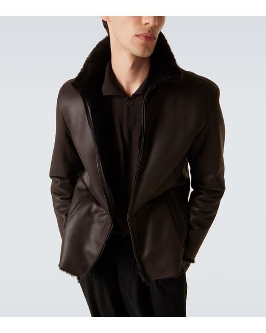 Giorgio Armani Brown Shearling-Lined Leather Jacket for men