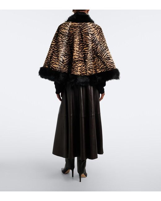 Nour Hammour Black Olympe Printed Shearling Poncho