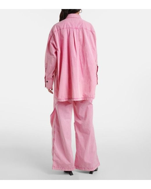 The Attico Pink Diana Asymmetric Cotton Canvas Overshirt