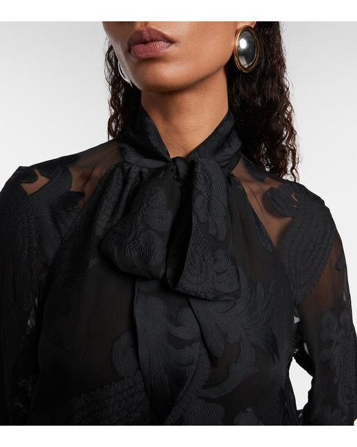 Etro Black Paisley Tie-Neck Blouse