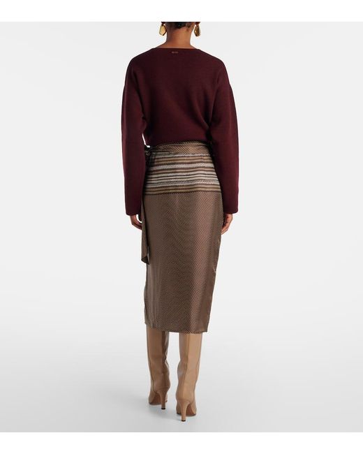 Max Mara Brown Edro Striped Silk Wrap Skirt