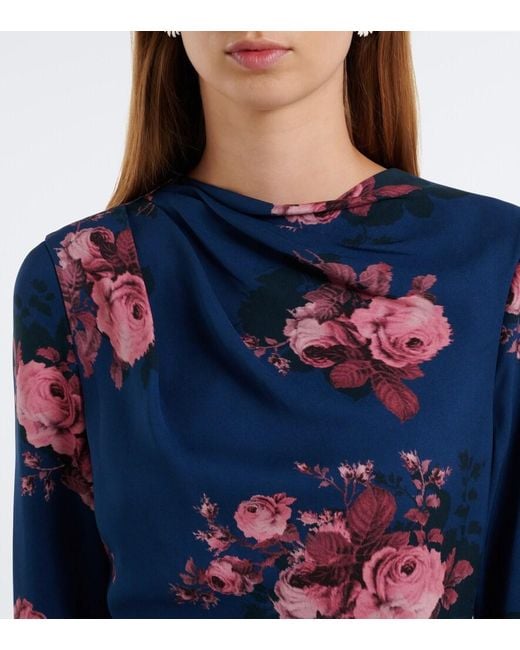 Erdem Blue Floral Cady Midi Dress