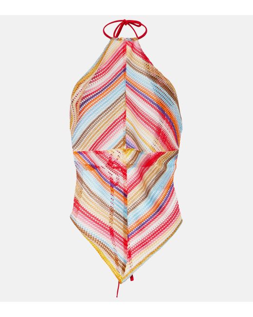 Missoni White Striped Halterneck Knit Top