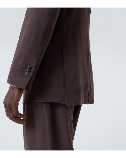 Saman Amel Brown Double-Breasted Linen Canvas Blazer for men