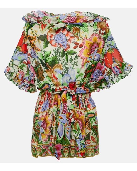 Etro Multicolor Floral Ruffled Cotton Blouse