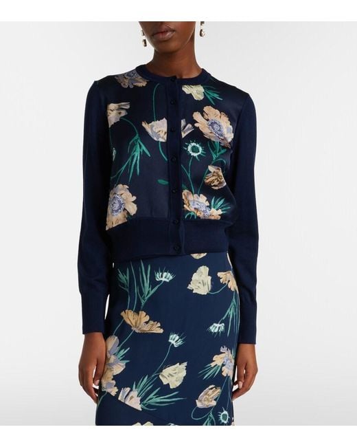 Erdem Blue Floral Wool Cardigan