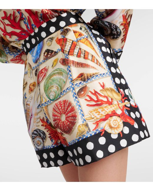 Dolce & Gabbana Red Capri Printed Silk Satin Shorts