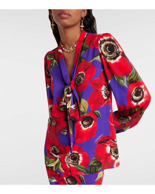Dolce & Gabbana Red Schluppenbluse Aus Einem Seidengemisch