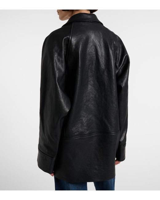 FRAME Black Oversized Leather Jacket
