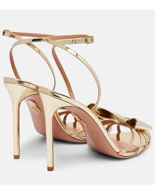 Aquazzura Metallic Tie 105 Mirrored Faux Leather Sandals