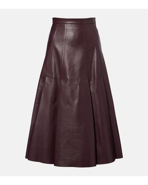 Emilia Wickstead Purple Kensie High-Rise Leather Midi Skirt