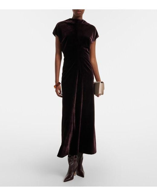 Agnona Black Gathered Velvet Midi Dress