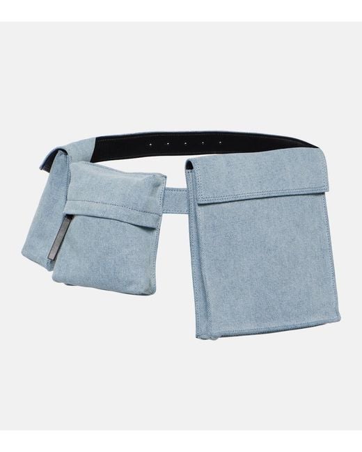 The Attico Blue Leather-Trimmed Denim Belt Bag
