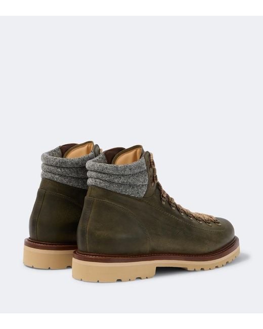 Brunello Cucinelli Brown Leather Lace-Up Boots for men