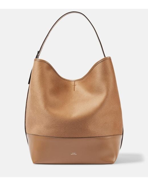 Totême  Brown Belted Leather-Trimmed Wool Tote Bag