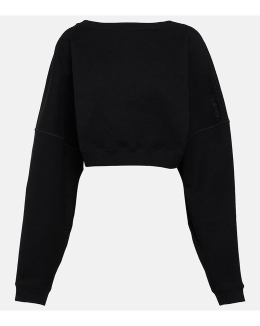 Saint Laurent Black Logo Embroidered Cropped Cotton Sweatshirt