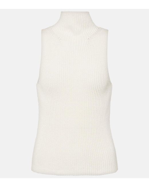 Nili Lotan White Sonia Ribbed-knit Cotton Turtleneck Top