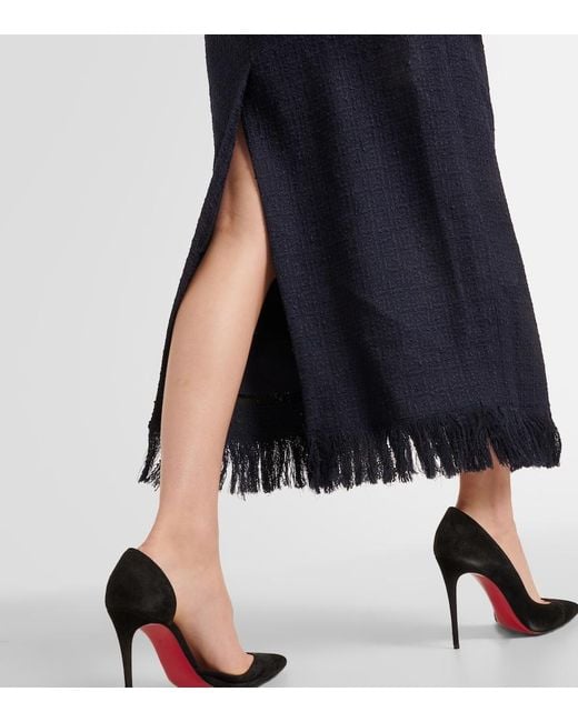 Oscar de la Renta Blue Tweed Wool And Mohair-Blend Bustier Dress