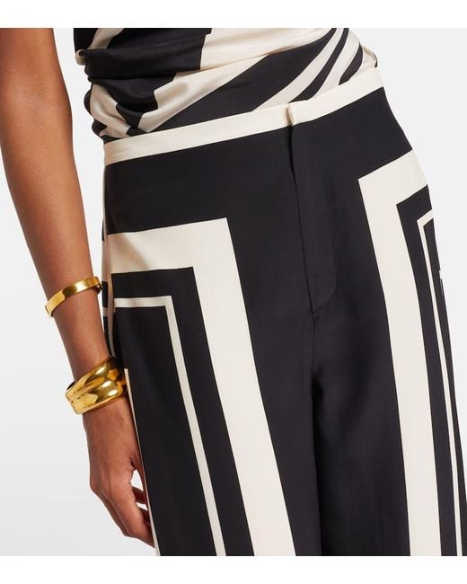 Sir Black Pietra Printed Silk Crepe Wide-Leg Pants