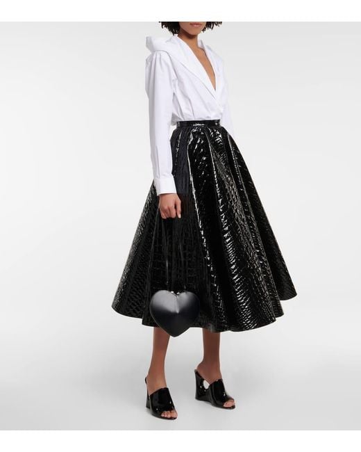 Alaïa Black Alaia Croc-effect Midi Skirt