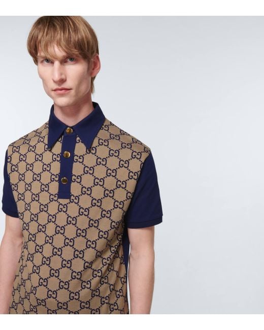 Polo En Coton Et Soie GG Maxi Gucci pour homme en coloris Blue