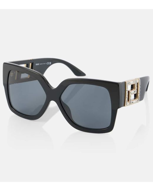 Versace Black Greca Embellished Oversized Sunglasses