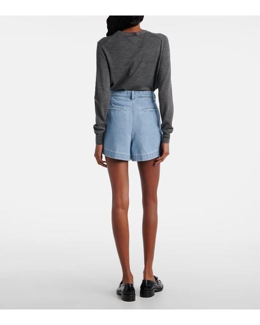 7 For All Mankind Blue Hana Pleated Denim Shorts