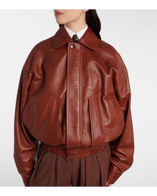 Saint Laurent Brown Leather Bomber Jacket