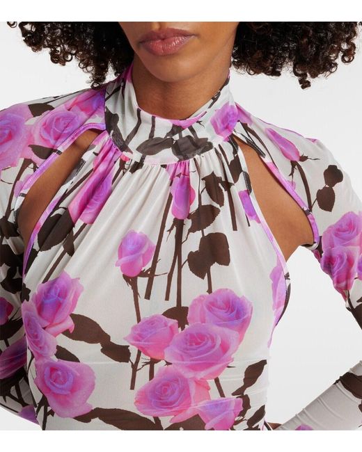 David Koma Pink Floral Ruched Minidress
