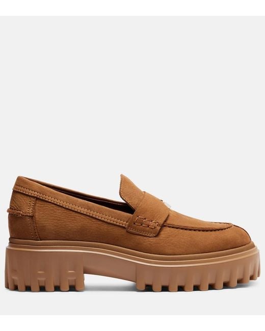 Hogan Brown H700 Leather Platform Loafers