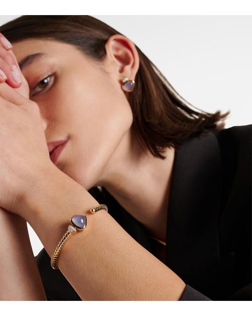 Marina B Metallic Trisolina Bypass 18Kt Cuff Bracelet With Chalcedony And Diamonds