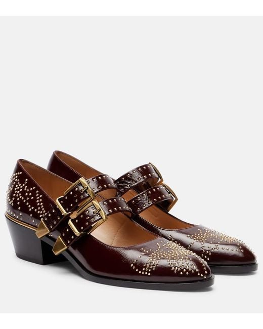 Chloé Brown Susanna 40 Studded Leather Mary Jane Pumps
