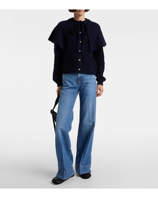FRAME Blue Caped Wool-Blend Cardigan
