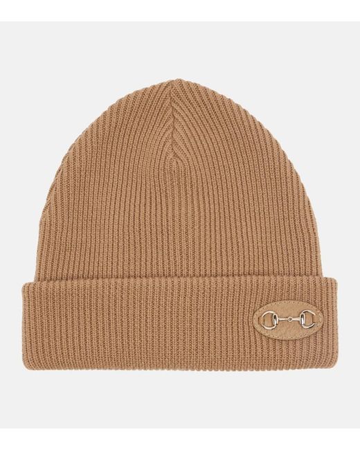 Gucci Natural Horsebit Ribbed-Knit Wool Beanie