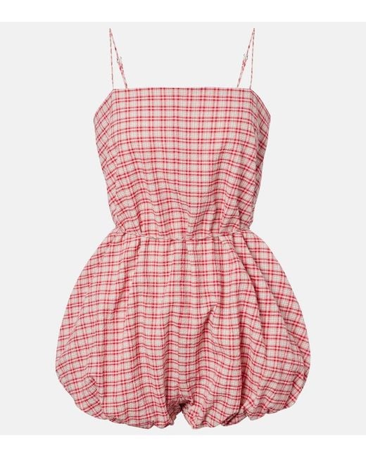 Faithfull The Brand Pink Riatto Checked Cotton Romper