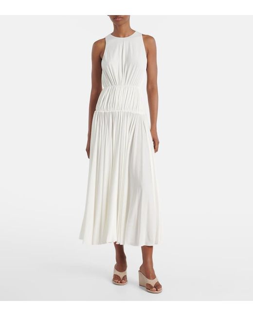 Alaïa White Draped Sleeveless Woven Maxi Dress