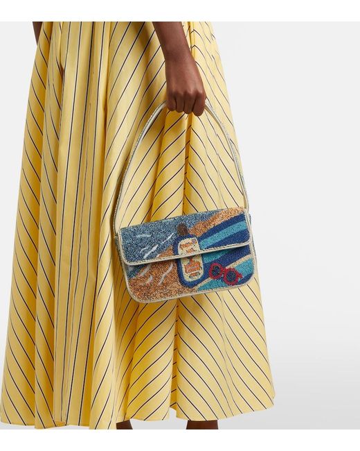 Staud Blue Tommy Beaded Shoulder Bag