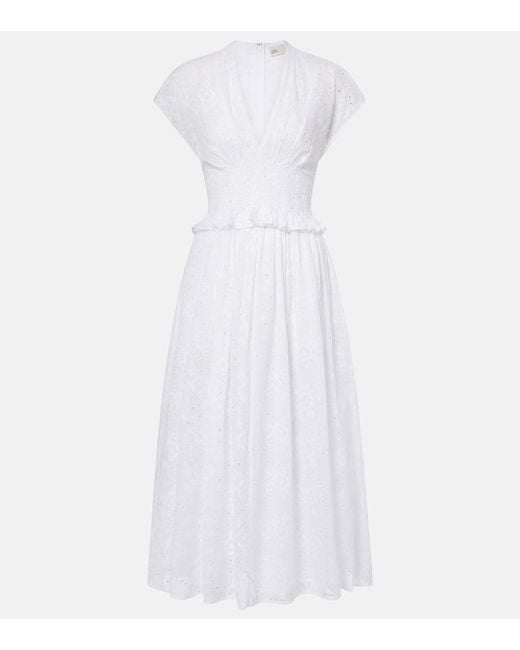 Tory Burch White Broderie Anglaise Cotton Midi Dress