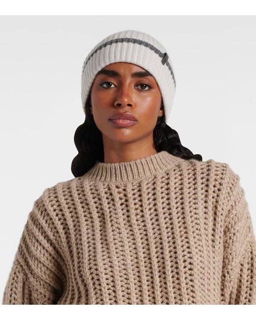 Brunello Cucinelli Natural Contrast Cashmere Beanie