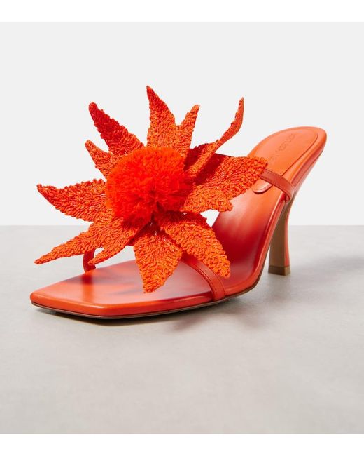 Bottega Veneta Red Adam Raffia-Trimmed Leather Mules