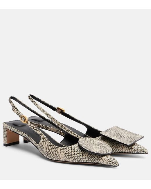 Jacquemus Metallic Duelo Snake-Effect Leather Slingback Pumps