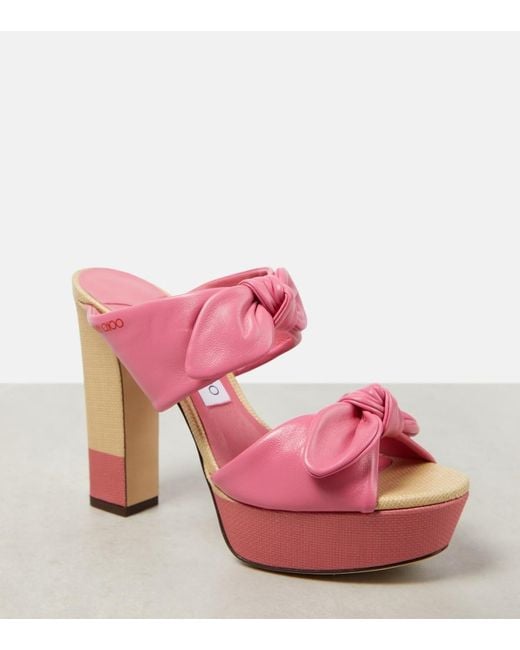 Jimmy Choo Pink Rua 120 Leather And Raffia Platform Sandals