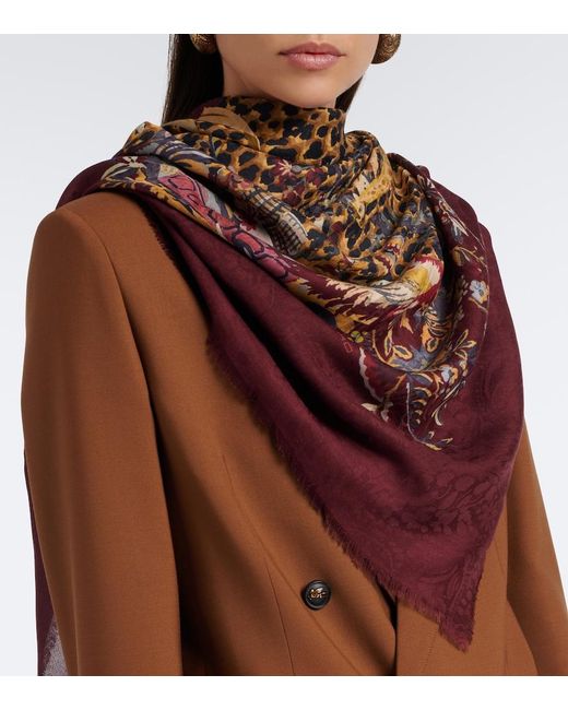 Etro Purple Printed Modal And Cashmere Scarf