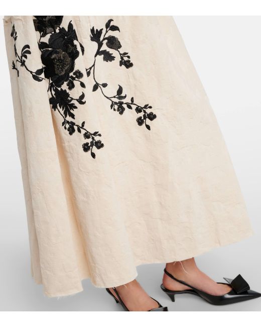 Erdem Natural Embroidered Cotton Jacquard Midi Skirt